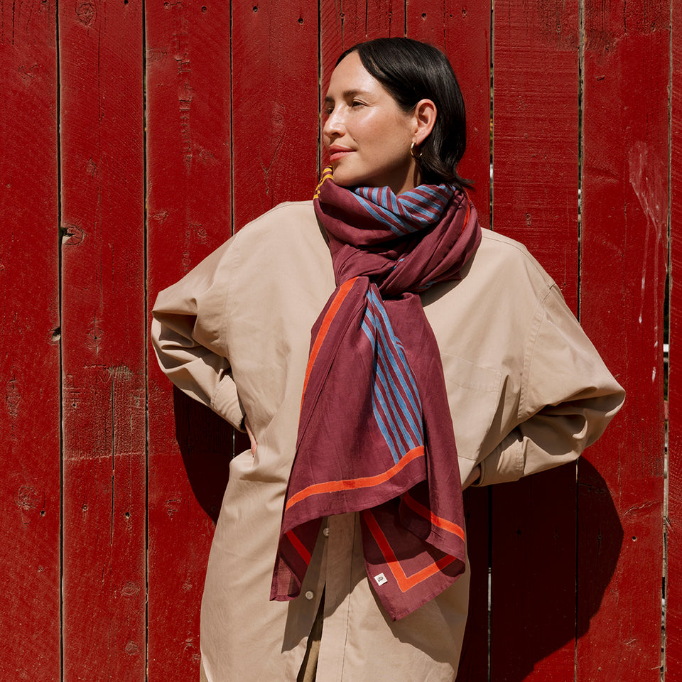 Burgundy Criss Cross Long Scarf