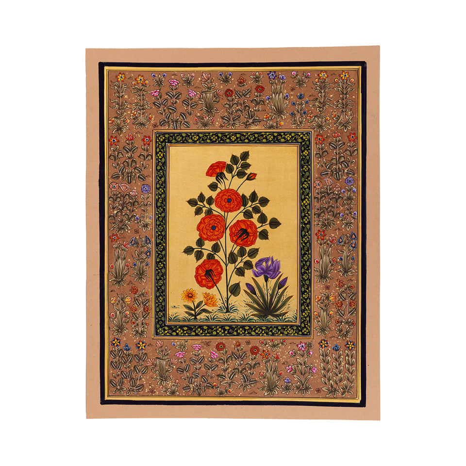 Orange Roses and Iris | Miniature Painting