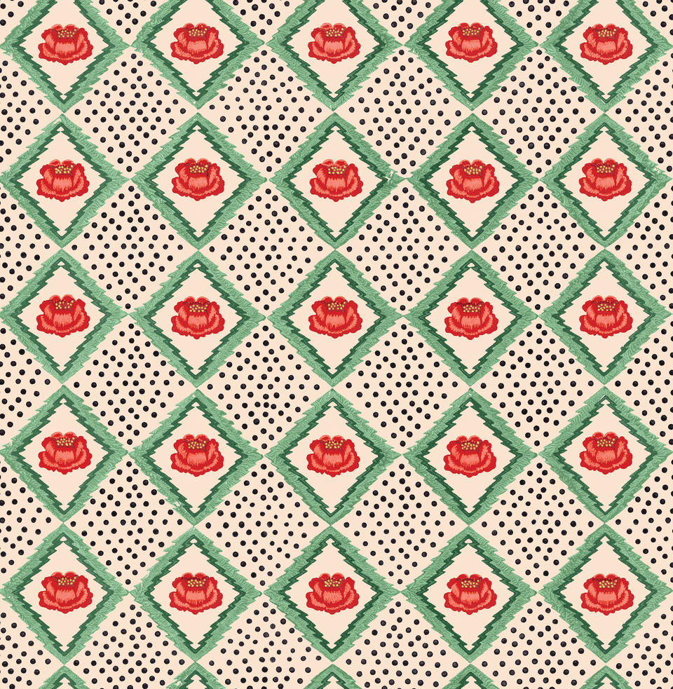 Peony Wallpaper | Cream + Red