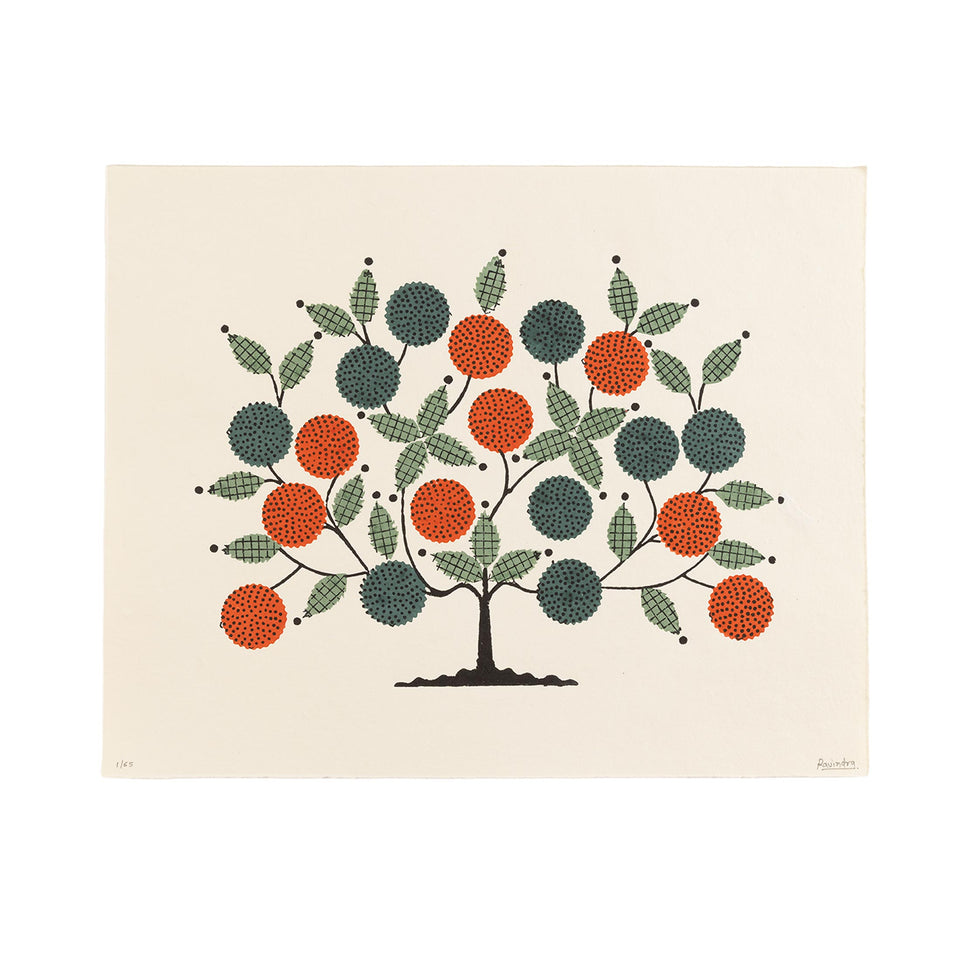 Tree of Life | Woodblock Print in Red and Green